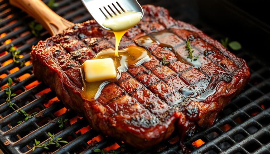 basting tomahawk steak